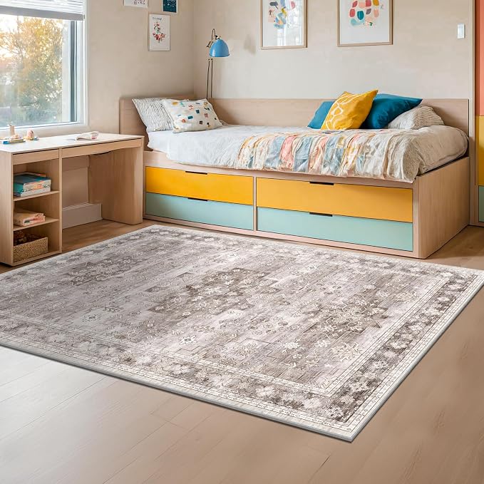 Washable Neutral Farmhouse Living Room Rug, 6x9 Area Rugs - Image 6