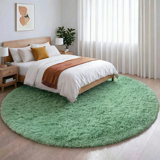 Amdrebio Sage Green Round Rugs 5Ft by Amdrebio