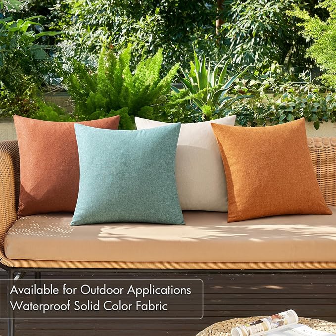 MIULEE Pack of 4 Decorative Outdoor Throw Pillow Covers Linen Waterproof Pillow - Image 2
