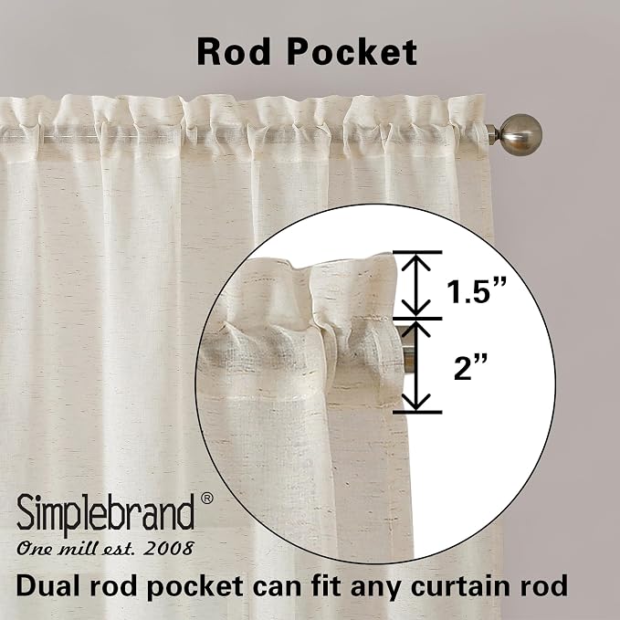 Simplebrand Natural Linen Textured Sheer Curtains 84 inches Length 2 Panels Set - Image 5