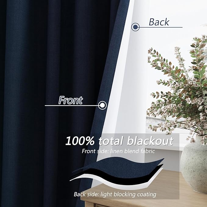 Guken Navy Blue 100% Blackout Curtains 96 Inch Length 2 Panels Set - Image 4