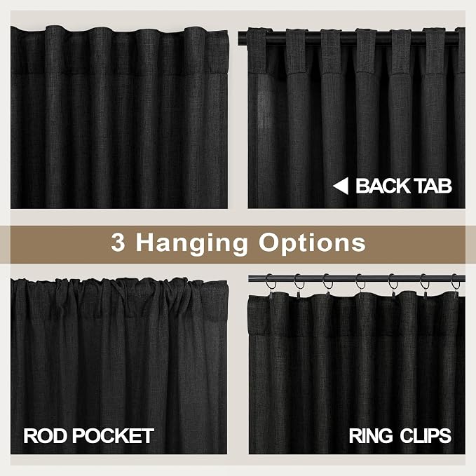 Pitalk Black Linen Curtains 90 Inches Long - Image 4