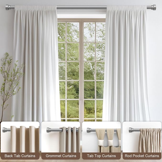 Lootkell 2 Pack Modern Silver Curtain Rods - Image 3