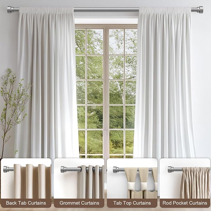Lootkell 2 Pack Modern Silver Curtain Rods Set - Image 3