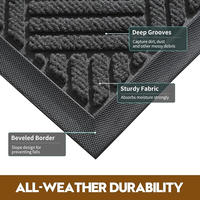 Front Door Mat, Heavy Duty Waterproof Doormat 29.5"x17", Stain Fade Resistant - Image 3