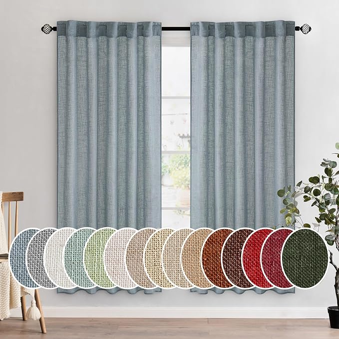 MIULEE Dusty Blue Linen Curtains 72 Inch Length 2 Panels by MIULEE
