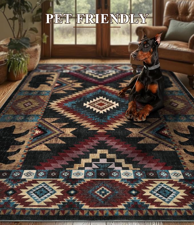 YIHOUSE Rustic Cabin Area Rug for Bedroom 5x7, Machine Washable Lodge Bear Rug - Image 7