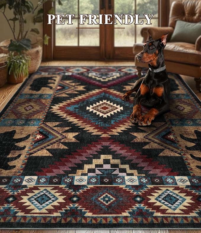 Rustic Cabin Area Rug for Bedroom 5x7, Machine Washable Lodge Bear Rug - Image 7