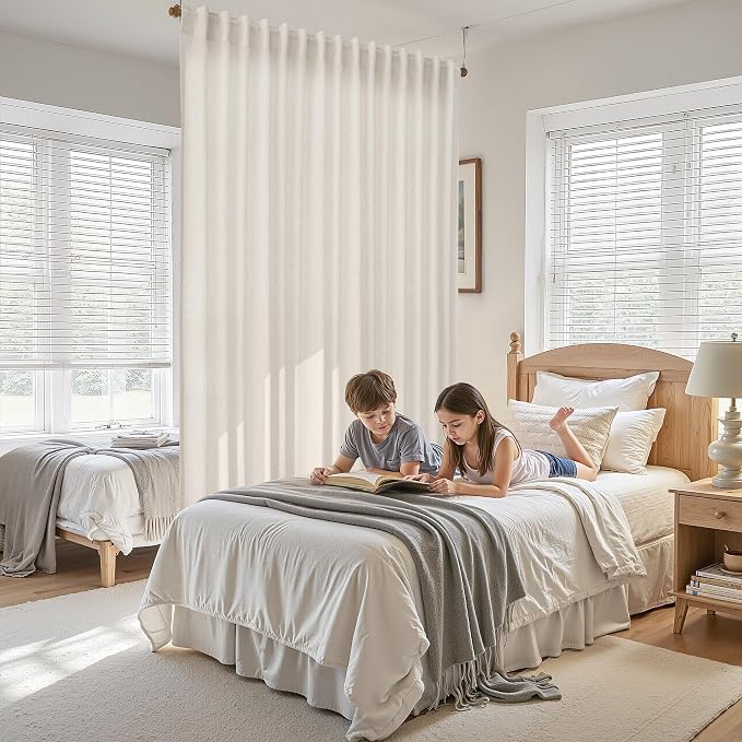 Nanspring Cream Extra Wide Linen Curtains - Image 8