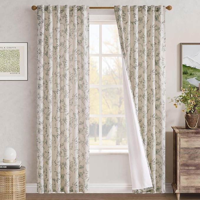 jinchan Floral Curtains Lined Linen Blend Curtain - Image 7
