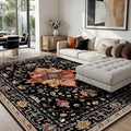 Area Rugs 8'x10' Washable Non-Slip, Floral Vintage Distress Print Pattern by RELEANY