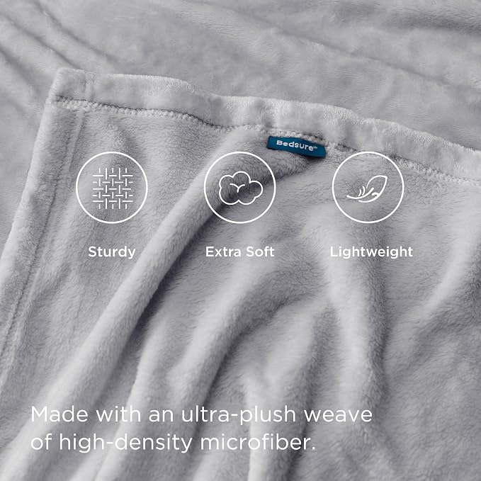 Bedsure GentleSoft Fleece Blankets Queen Size Light Grey - Image 7