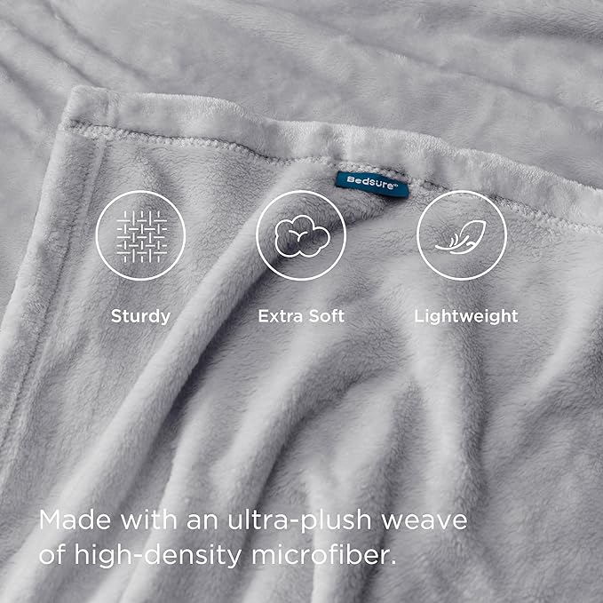 Bedsure GentleSoft Fleece Blanket Twin Size Light Grey - Image 3
