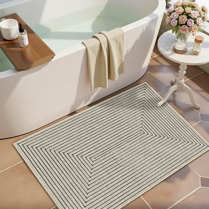 Latte&Fog 2x3 Entryway Rug, Small Modern Abstract Door Mat, Washable Kitchen Rug - Image 3