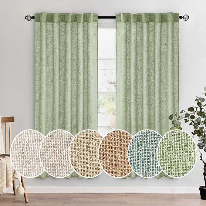 MIULEE Sage Green Linen Curtains 72 Inch Length 2 Panels by MIULEE