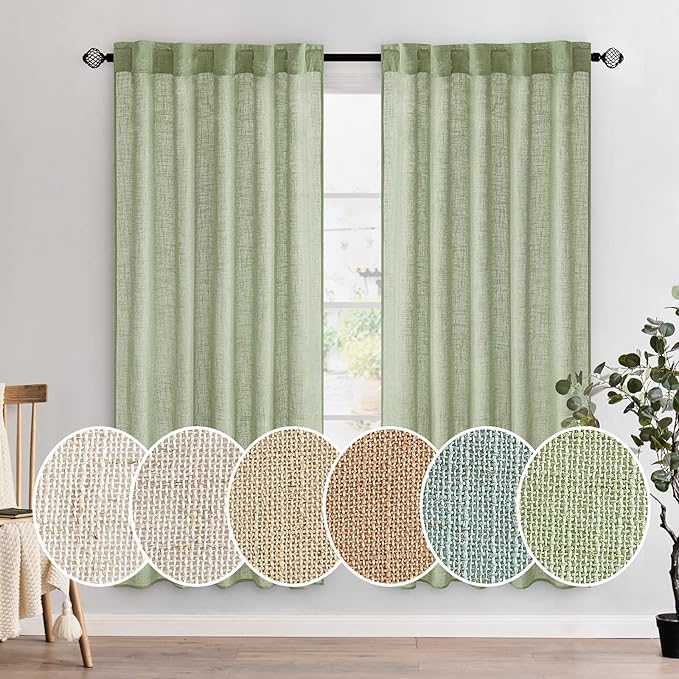 MIULEE Sage Green Linen Curtains 72 Inch Length by MIULEE