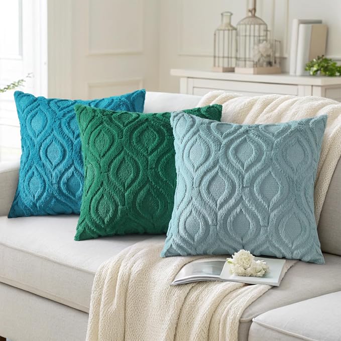 decorUhome Throw Pillow Covers 12x20 Inch Set of 2, Soft Plush Faux Wool Green - Image 4