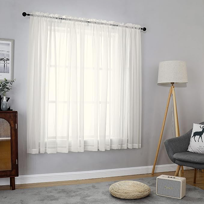 OVZME 2 Panels Ivory Sheer Curtains 54 Inches Length Window Treatment by OVZME