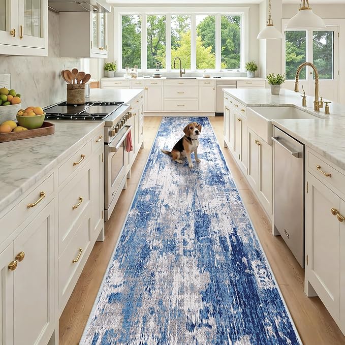 Washable Area Rugs 2'6'' x14 Non-Slip Modern Abstract Soft by RELEANY