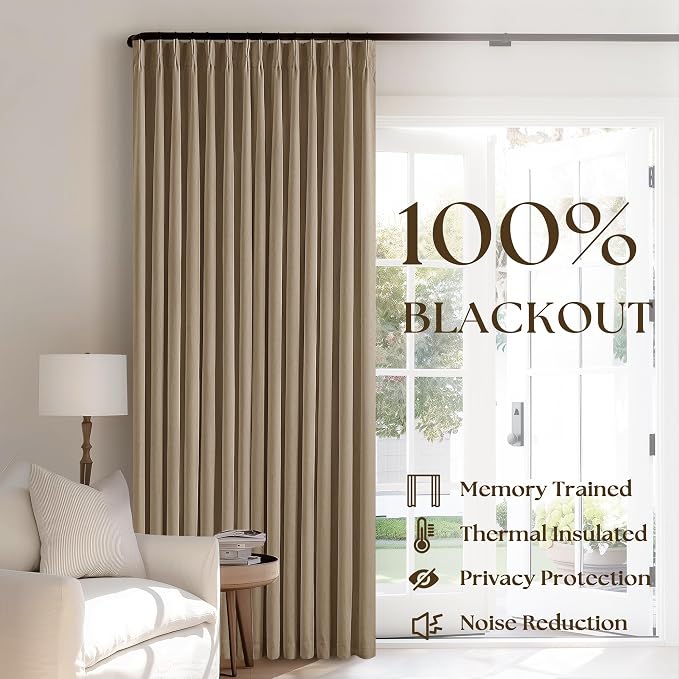 Light Brown Pleated Linen Blackout Curtains 102 Inches Long - Image 3