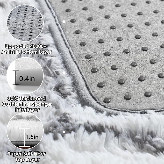 5x7 Area Rugs for Living Room Bedroom, Fluffy White and Grey Geometric Rug | - Image 4