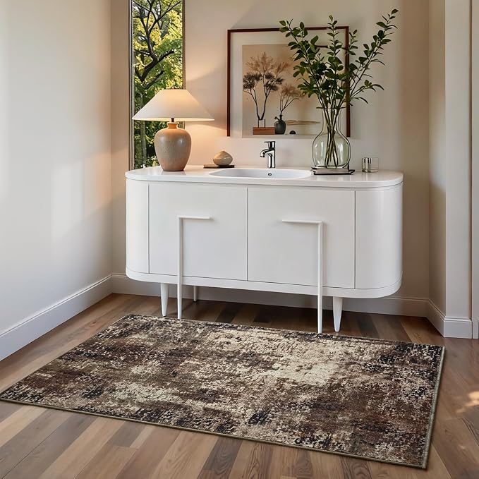 Entrance Rugs Indoor 2x3 Brown Entry Rug Washable Abstract Coffee Small Area - Image 3