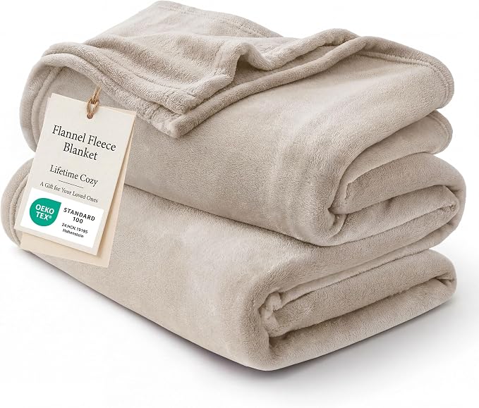 Bedsure GentleSoft Fleece Blankets Twin Size Oxford Tan by BEDSURE