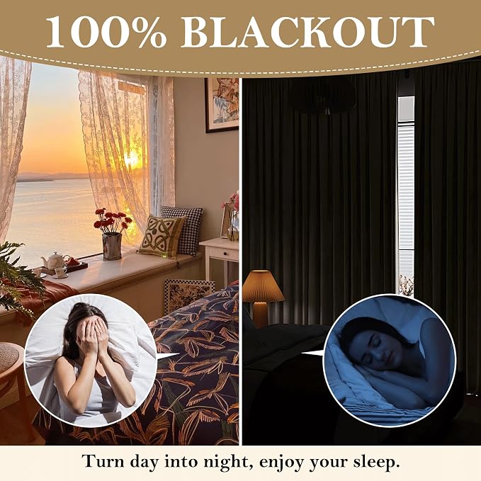 RYB HOME Cream White Linen Blackout Curtains, 100% Blackout Thermal Insulated - Image 4