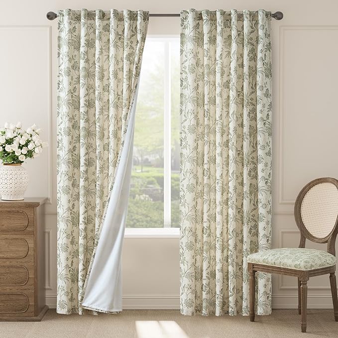 jinchan Lined Linen Floral Curtains by JINCHAN