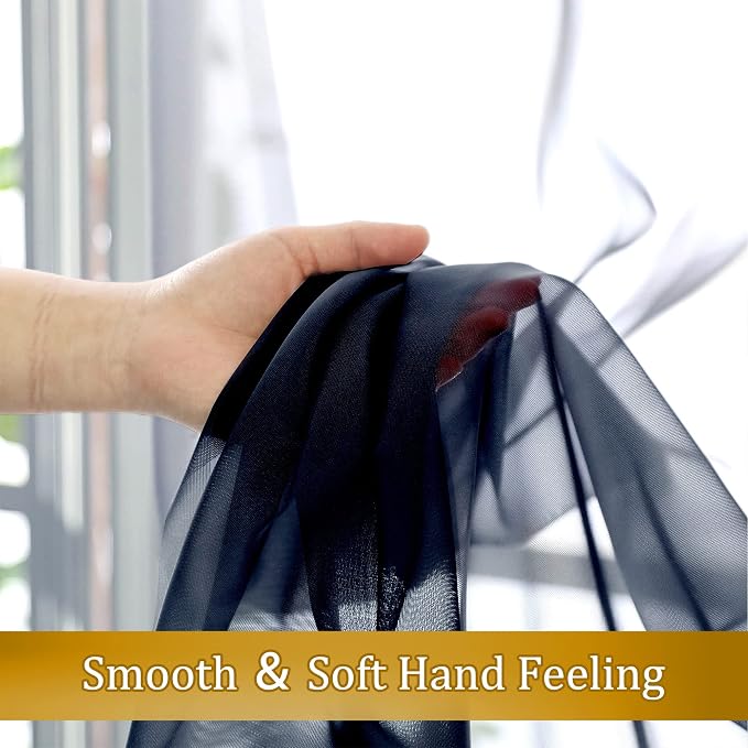 Aiyufneg Navy Blue Sheer Curtains 36 inches Long, Short Kitchen Window - Image 5