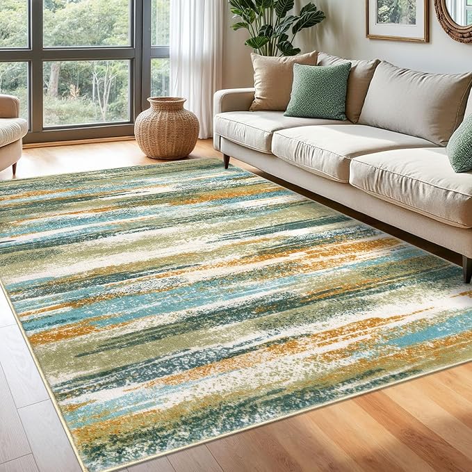 Lansny Modern Abstract 6x9 Machine Washable Living Room Rug Non-Slip Soft by lansny