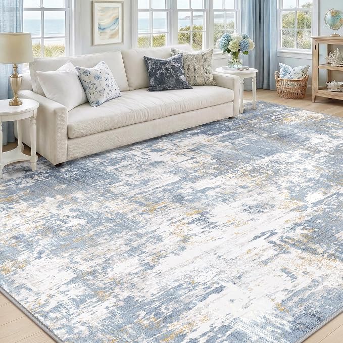 Washable Area Rugs 9'x12' Non-Slip Modern Abstract Soft - Image 9