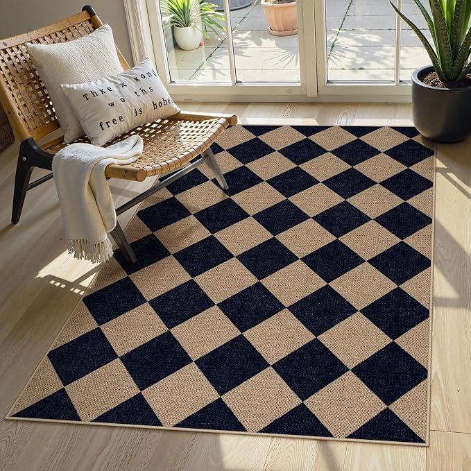 Lahome Colette Checkered Easy Jute Entry Rug, 3x5 Black Outdoor Patio Rug by Lahome