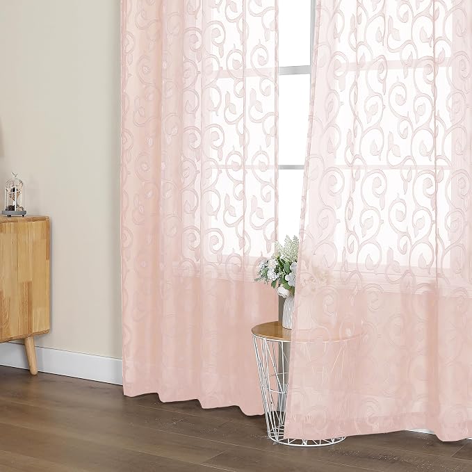 OWENIE Furman Extra Long Blush Pink Sheer Curtains 96 inches Long - Image 7