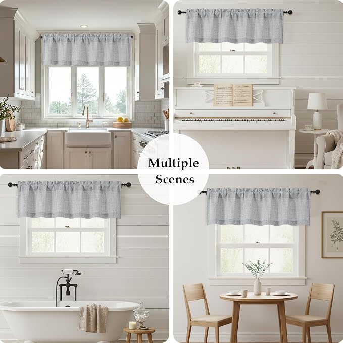 OWENIE Grey Valances for Windows 1 Pcs 22 Inch Length, Light Filtering Textured - Image 7