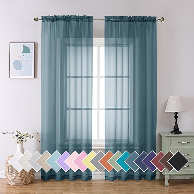 Aiyufeng Dusty Blue Sheer Curtains 84 Inches Long 2 Panels Set, Light Filtering by Aiyufeng
