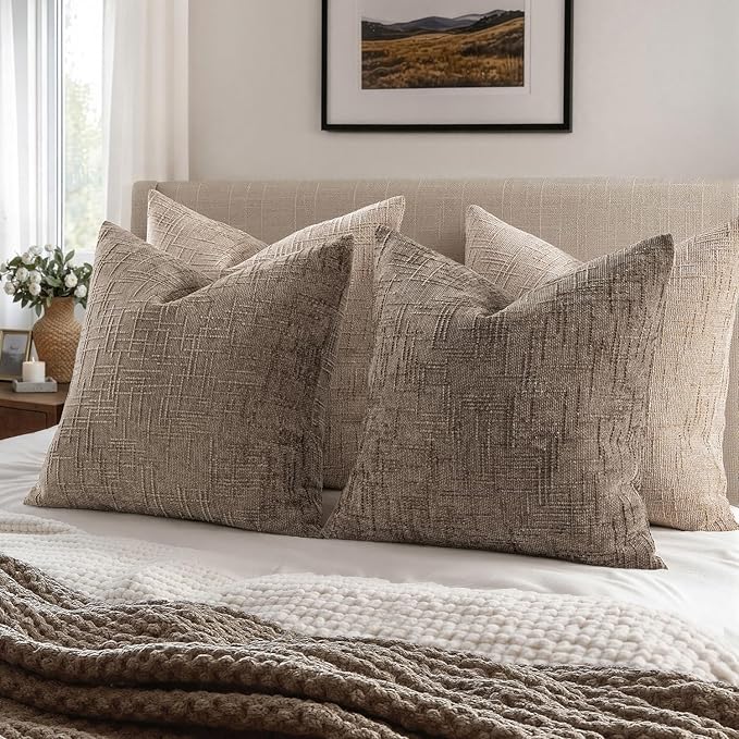 MIULEE Chenille Textured Throw Pillow Covers Taupe Grey 18x18 Set of 2 | Slubby - Image 6