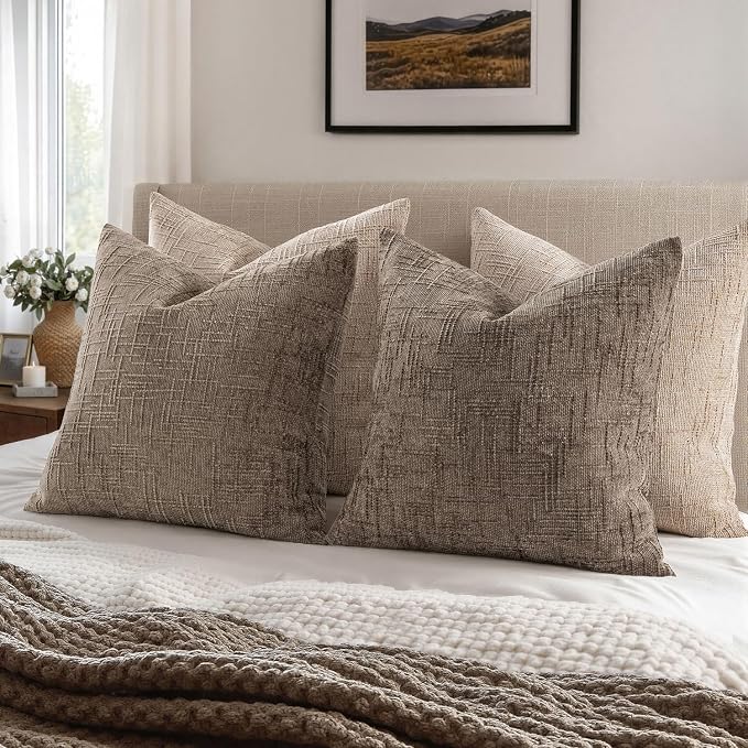 MIULEE Chenille Textured Lumbar Throw Pillow Covers Taupe Grey 12x20 | Set of 2 - Image 6