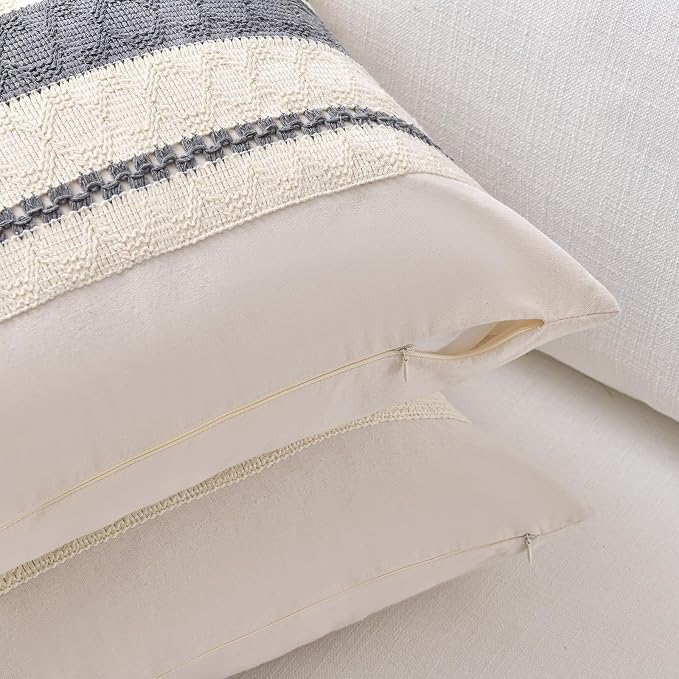 Fancy Homi Set of 1 Neutral Grey Farmhouse Decorative Throw Pillow Covers 18x18 - Image 3