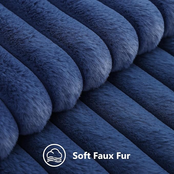 decorUhome Fall Faux Fur Throw Pillow Covers 14x36 Pack of 1 Navy Blue | - Image 2