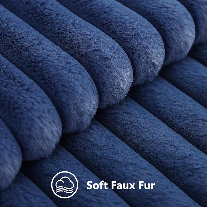 decorUhome Fall Faux Fur Throw Pillow Covers 18x18 Set of 2 Navy Blue | - Image 2