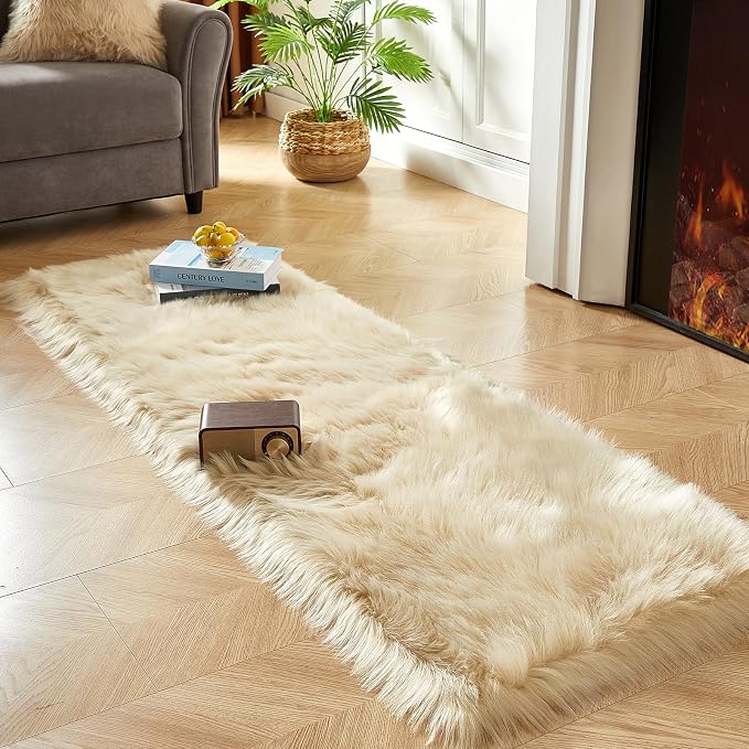 AMTOVO Faux Fur Rug, 2 x 6 ft Runner Area Rugs - Image 3