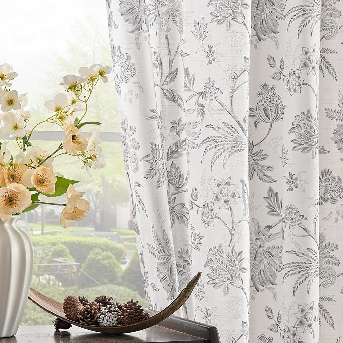 jinchan Linen Floral Curtains for Living Room, 96 Inch Length Curtains - Image 4