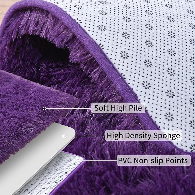 Fluffy Shag Runner Rugs for Bedroom Hallways, 2x8 Purple Long Soft Throw Area - Image 4