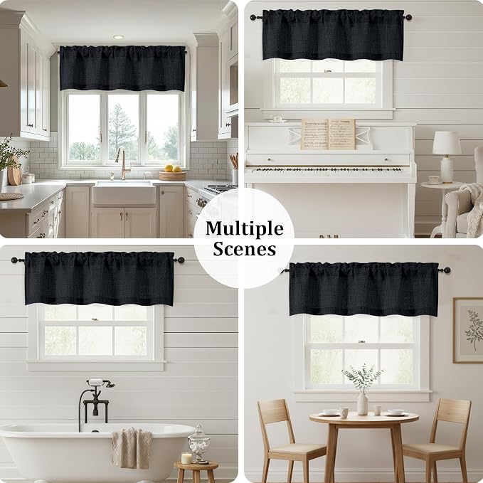 OWENIE Black Valances for Windows 1 Pcs 18 Inch Length, Light Filtering - Image 7