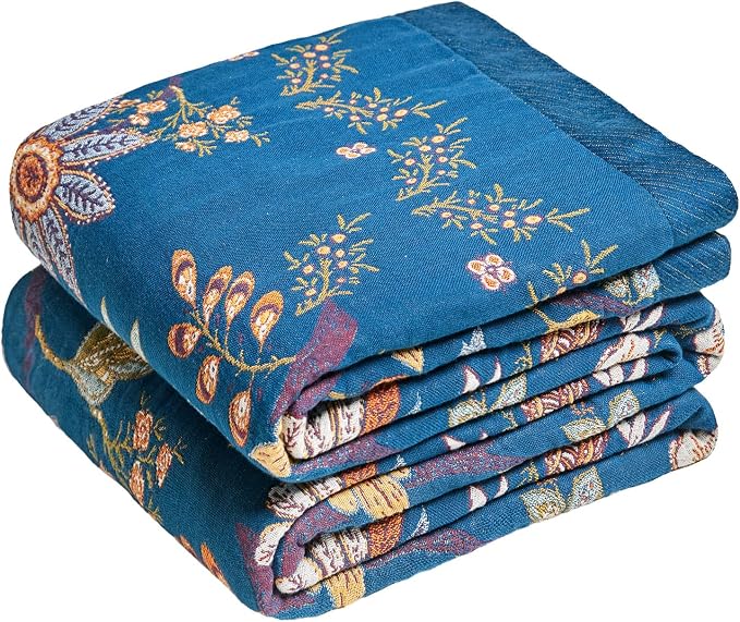 MSGKV Boho Throw Blanket for Bed 60"x80" 100% Cotton Twin Floral Blanket Spring by MSGKVHomeTextiles