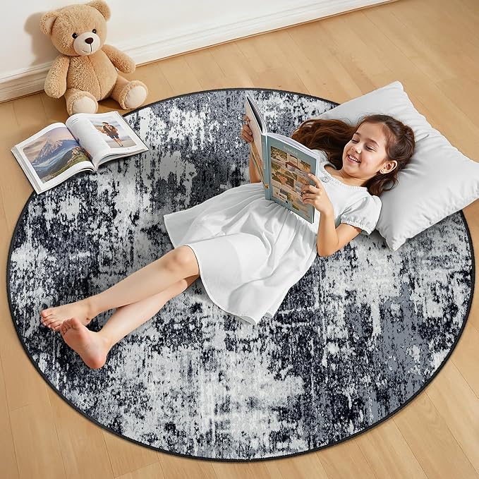 Washable Area Rugs 4ft Non-Slip Modern Abstract Soft by RELEANY