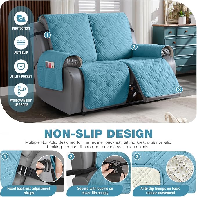 TAOCOCO 100% Waterproof Loveseat Recliner Cover, Non Slip Split Recliner Couch - Image 4