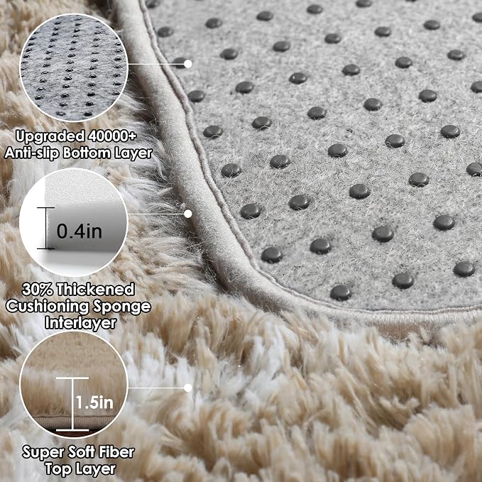 Area Rugs for Living Room, 5x8 Fluffy Beige and White Bedroom Geometric Rug | - Image 5