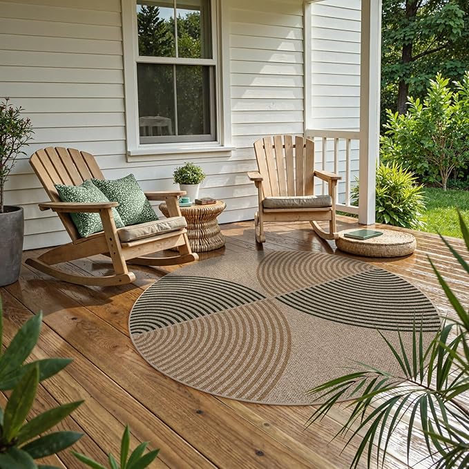 Lahome Enfys Modern Rainbow Round Rug, 6ft Easy Jute Circle Patio Rug Washable - Image 5